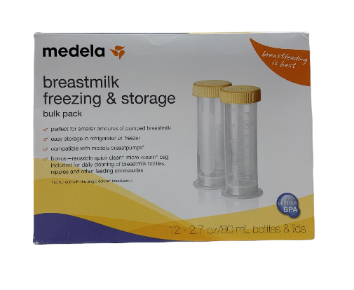 Medela Breast Milk Storage/Freezing Containers with Lids, Clear, 2.7 oz - 12 count