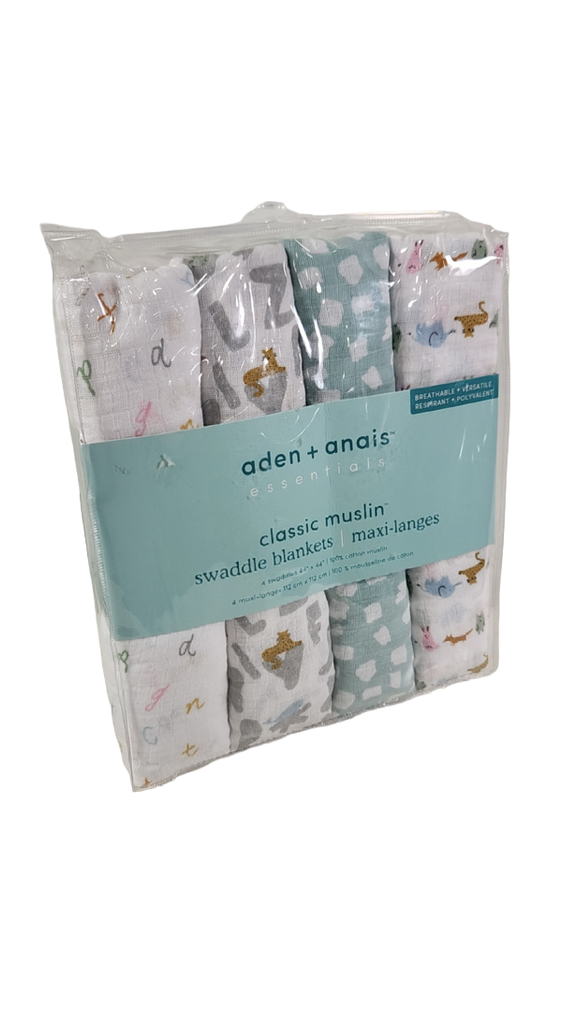 Aden + Anais>Essentials Cotton Muslin Swaddle, 4pk, Alphabet Animals