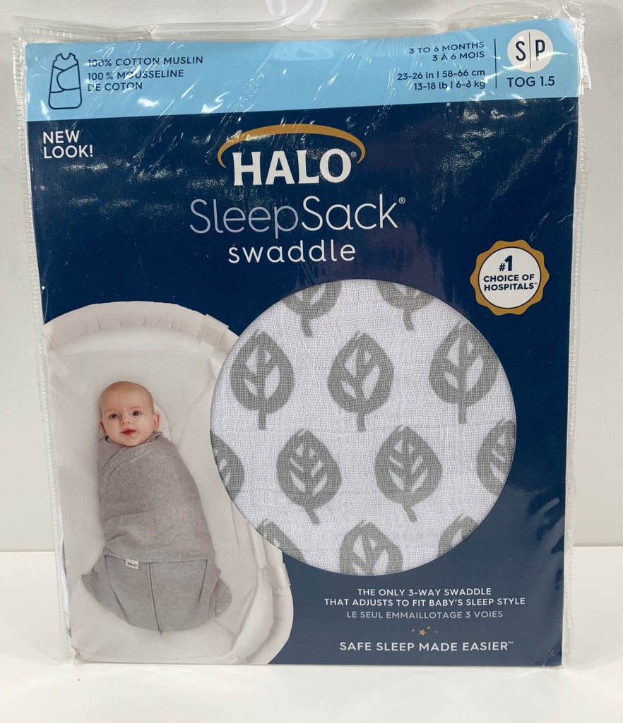 Halo SleepSack Swaddle, White/Gray Leaves, Small