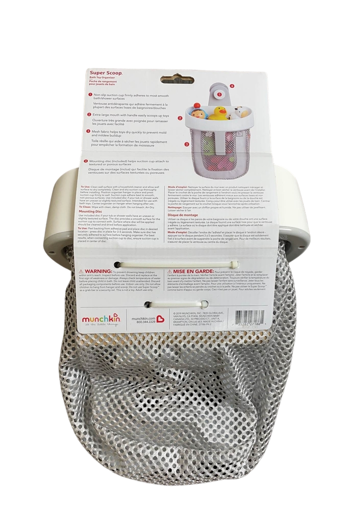 Munchkin Super Scoop Hanging Bath Toy Storage with Quick Drying Mesh, Grey