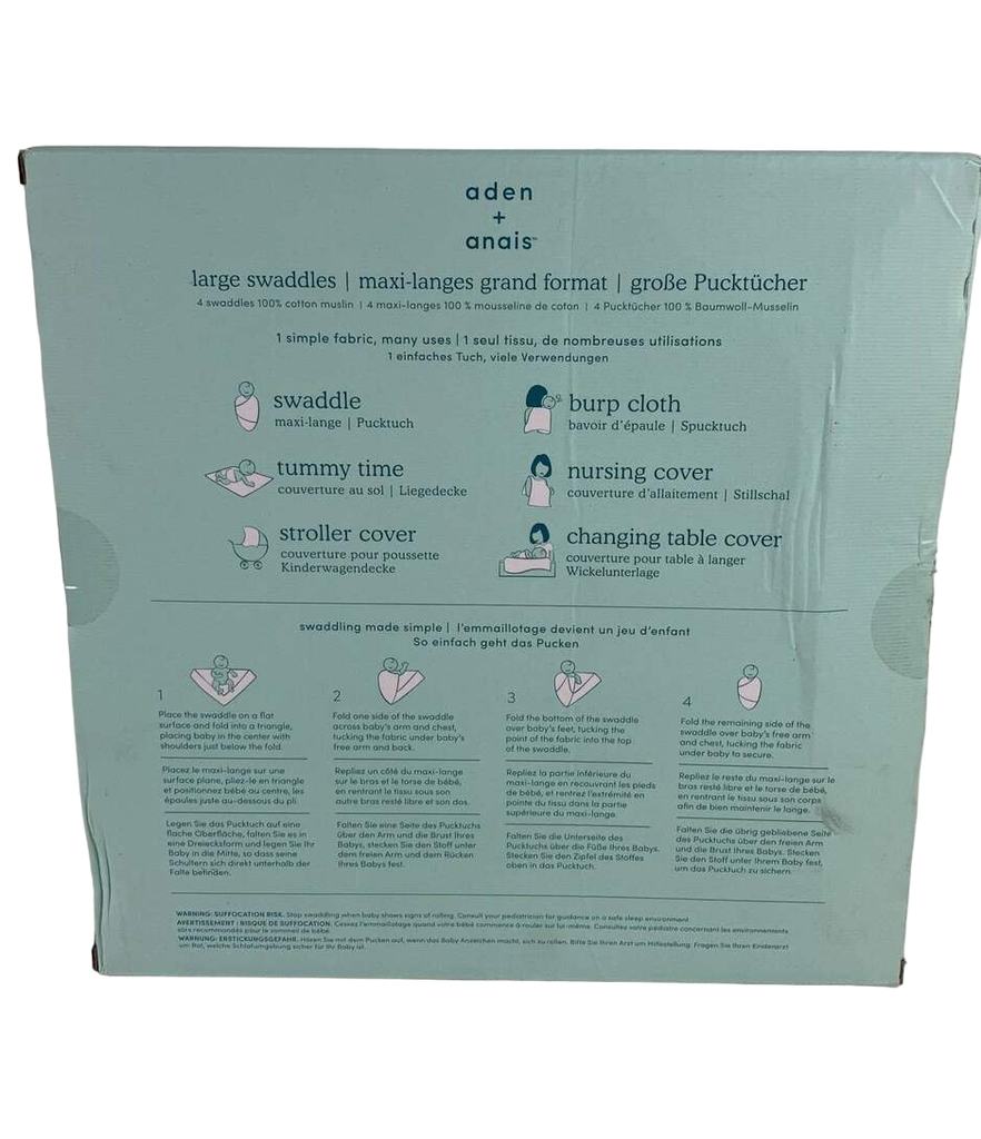 Aden + Anais Large Cotton Muslin Swaddle, 4 Pack, Heart Breaker
