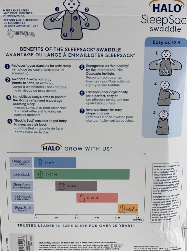 Halo SleepSack Swaddle, Small, White Lamb Scribble