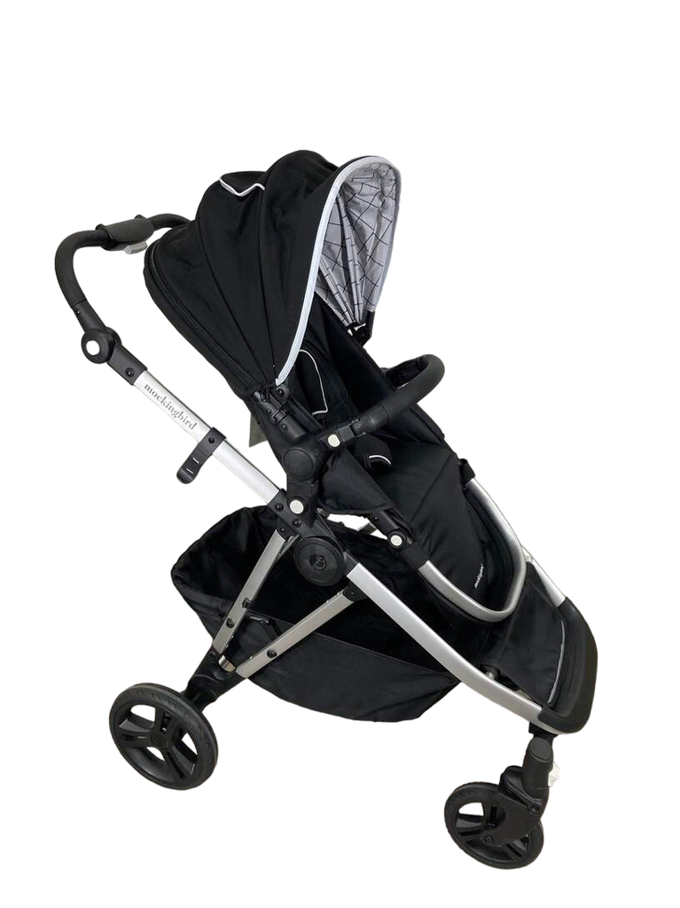 Mockingbird Single to Double Stroller, 2022, Silver with Black Leather