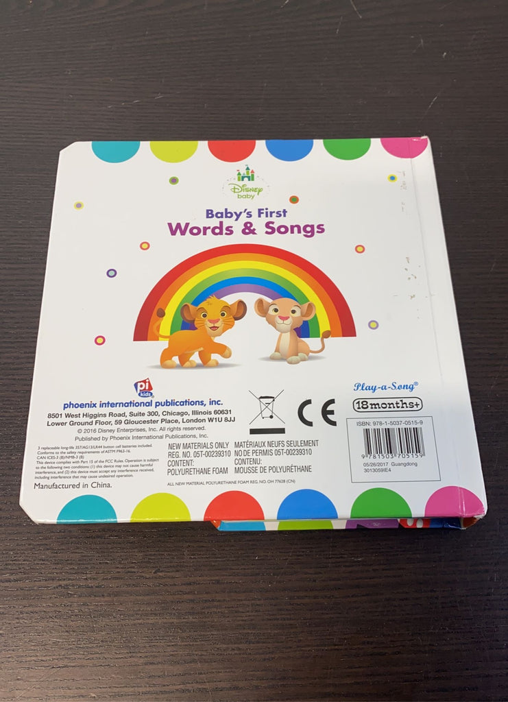 Disney Baby First Words & Songs Sound Book