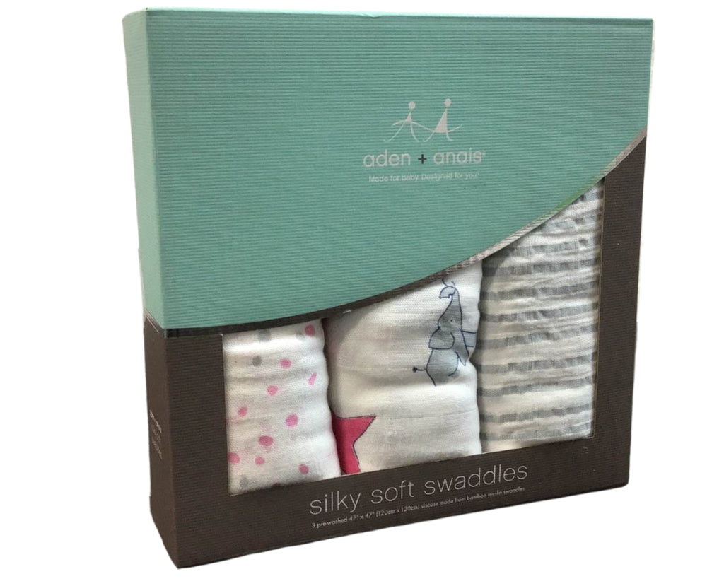 Aden + Anais Silky Soft Swaddles, 3 Pack, Elephant Star Blush