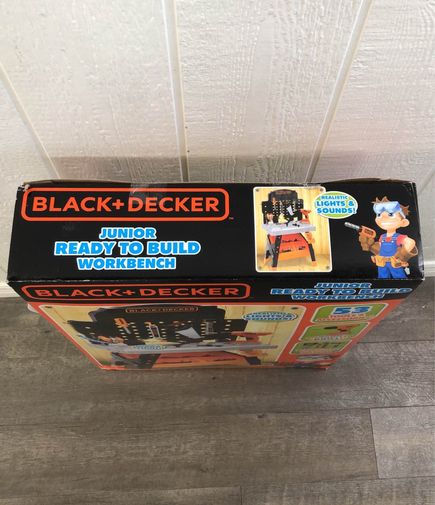 Black + Decker Junior Ready to Build Workbench Kids Play 53 Tools Sounds  Light