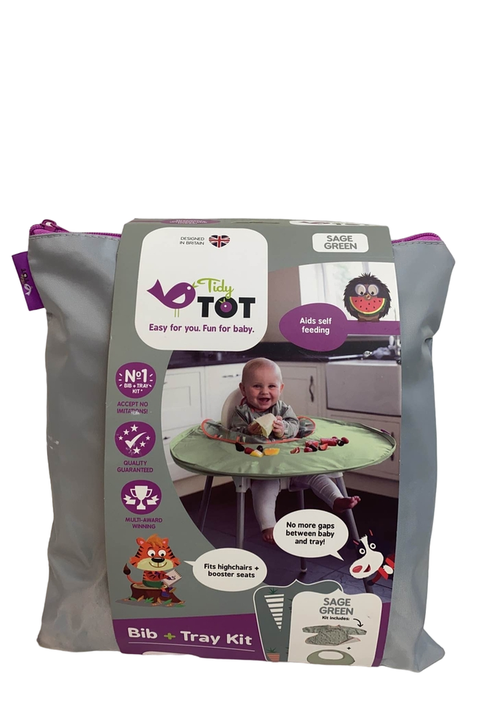 Tidy Tot All-in-One Bib and Tray Kit. Unisex. One Size fits 6 Months - 2  Years. Award Winning Weaning Aid (Sage Green)
