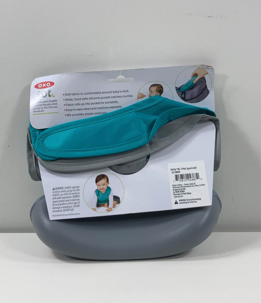 OXO Tot 2-Pack Roll Up Bib - Gray/Teal