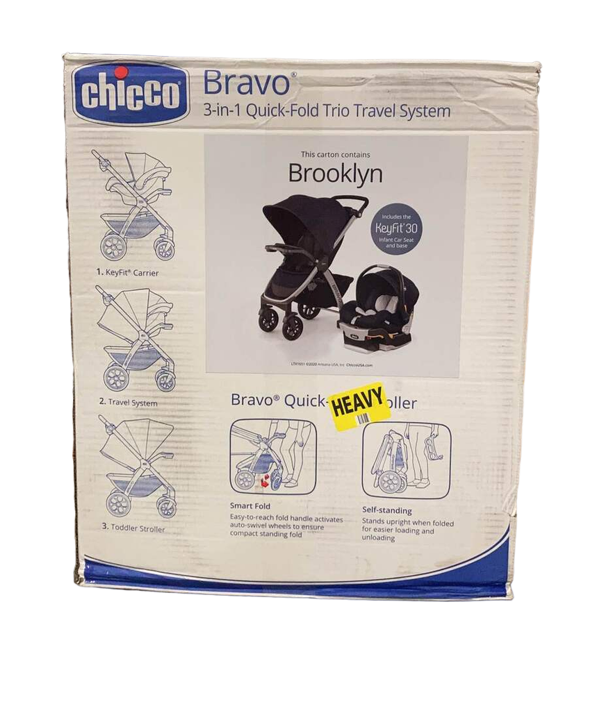  Chicco Bravo 3-in-1 Trio Travel System, Quick-Fold Stroller  with KeyFit 30 Infant Car Seat and base