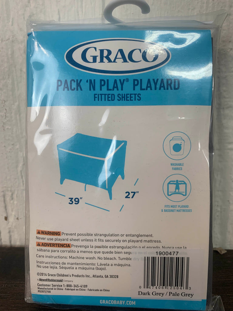 Graco Pack n Play Fitted Sheet, (2 pack) Dark Grey/Pale Grey