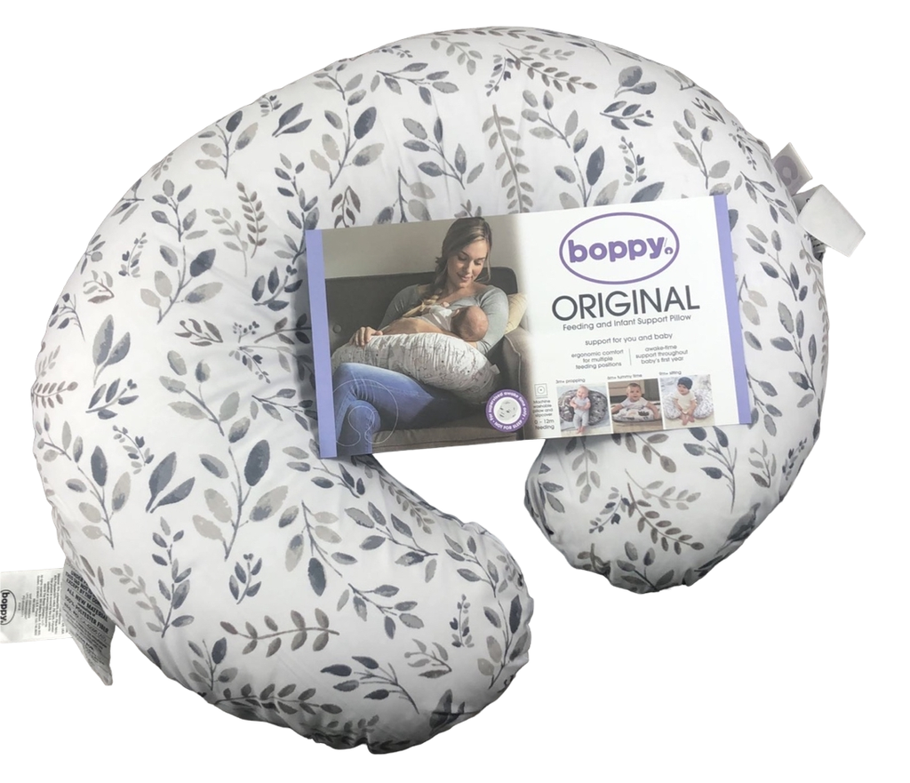 Boppy Original Feeding and Infant Support Pillow, Gray/Taupe Leaves