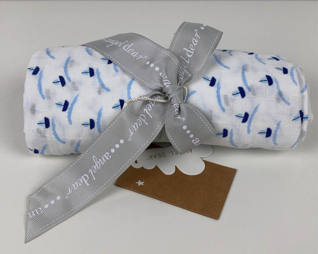 Angel Dear Swaddle Blanket, Blue sailboats