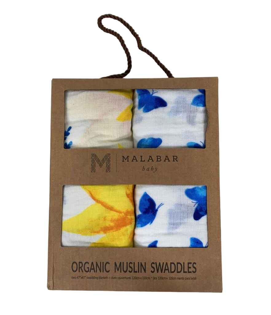 Malabar Baby Organic Cotton Swaddle Blanket 2Pack, Glowing Garden