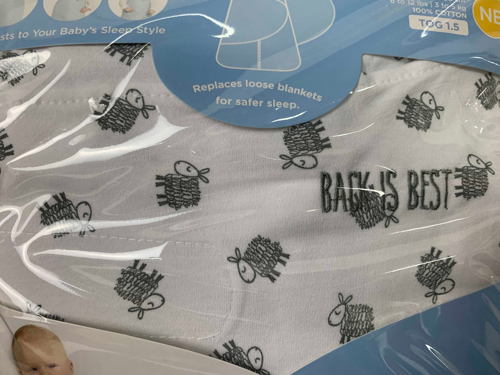 Halo SleepSack Swaddle, NB, White Lamb Scribble