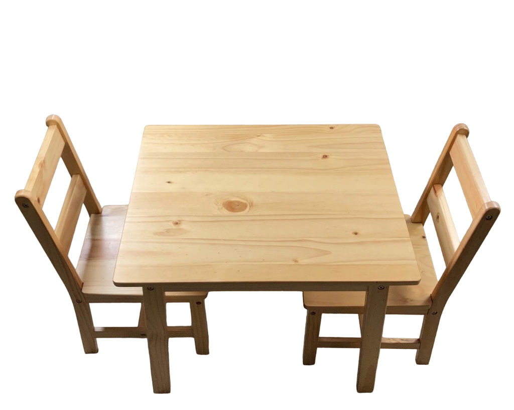 Amazon Basics Kids Solid Wood Table And 2 Chair Set, Natural