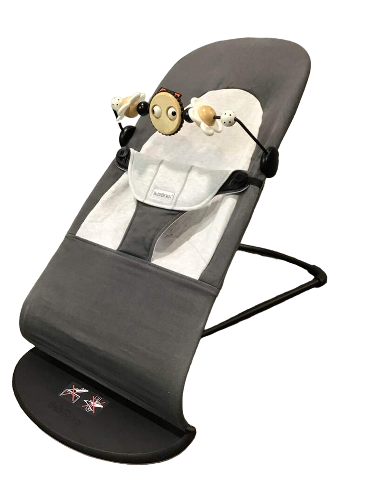 BabyBjorn Bouncer Balance, Dark Grey/Grey, Black Frame, With Toy Bar