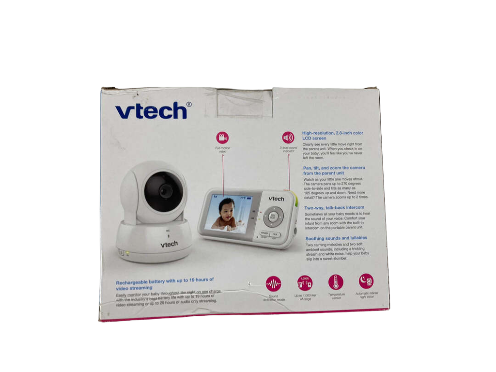 VTech VM923 Video Baby Monitor with 19-Hour Battery Life, 1000ft Long  Range, Pan-Tilt-Zoom, Enhanced Night Vision, 2.8 Screen, 2-Way Audio Talk,  Temperature Sensor, Power Saving Mode and Lullabies 