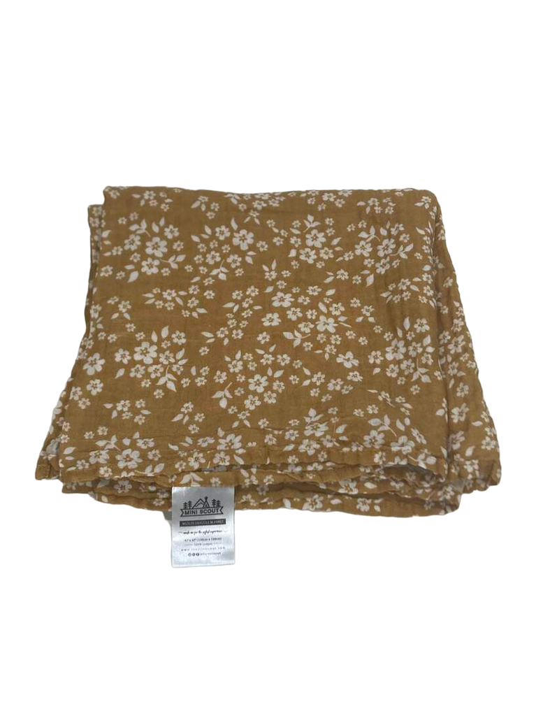 Mini Scout Muslin Swaddle Blanket Floral Mustard