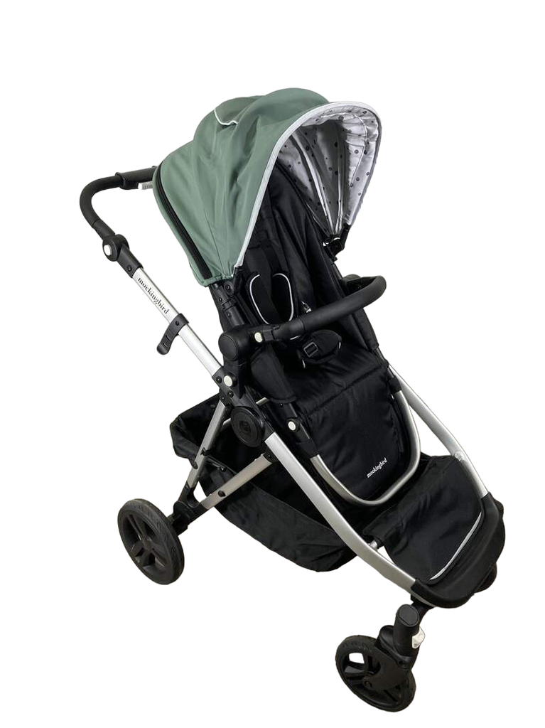 Mockingbird Single to Double Stroller, 2022, Silver with Black Leather