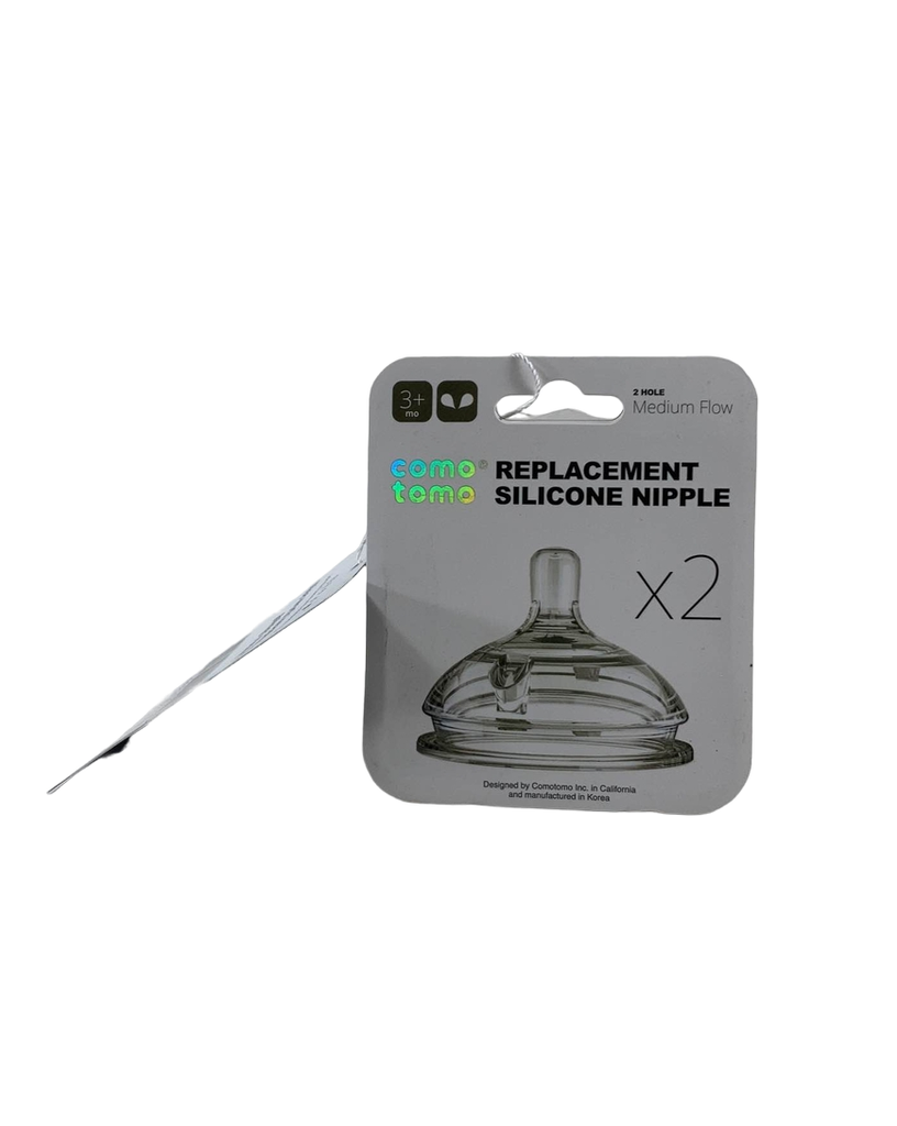 Comotomo Silicone Replacement Nipples Medium Flow 2-Pack - For Babies 3+ Months, BPA-Free