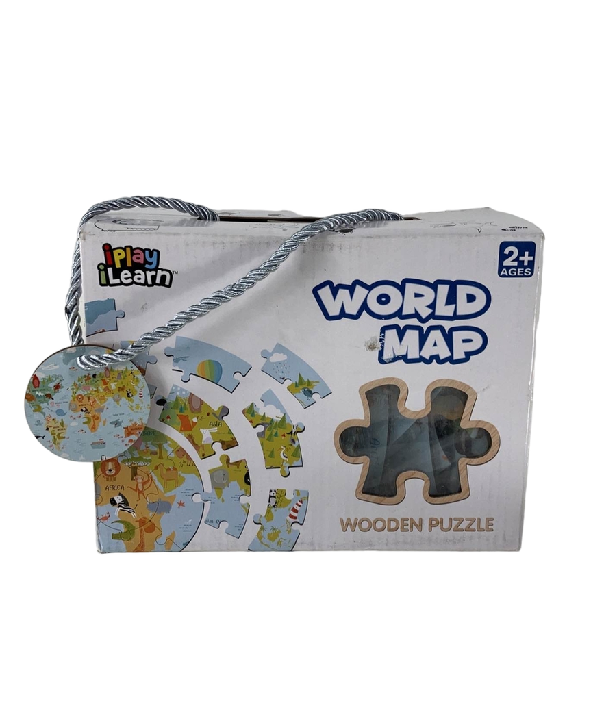 iPlay, iLearn Wooden Round World Map Jigsaw Puzzle Educational