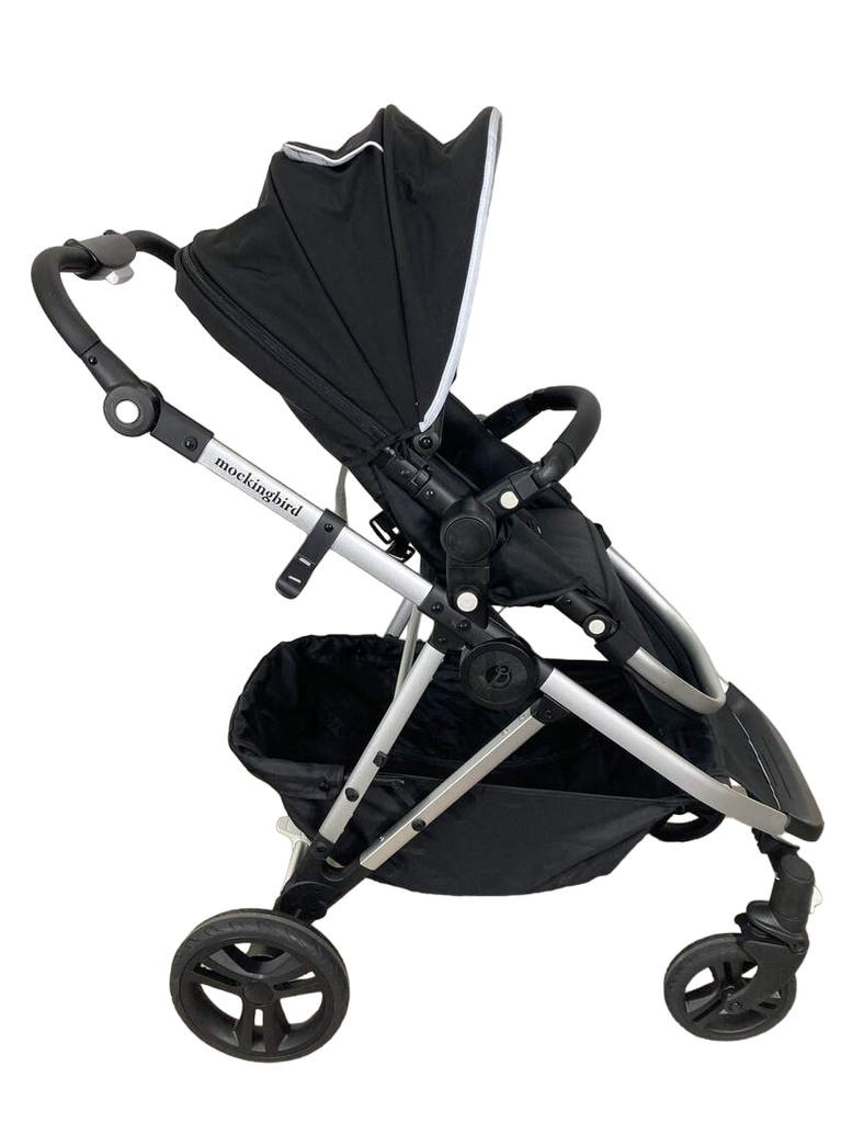 Mockingbird Single to Double Stroller, 2022, Silver with Black Leather