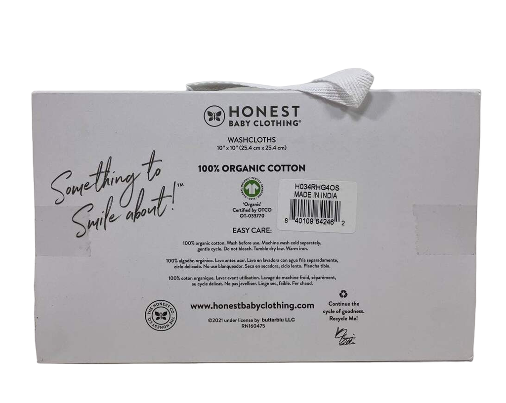 Honest Baby 10 Pack Organic Cotton Wash Cloths, Gray Heather