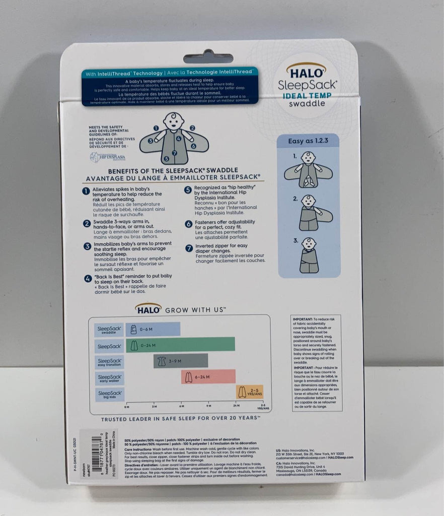 Halo Ideal Temp Swaddle, Newborn, Gray