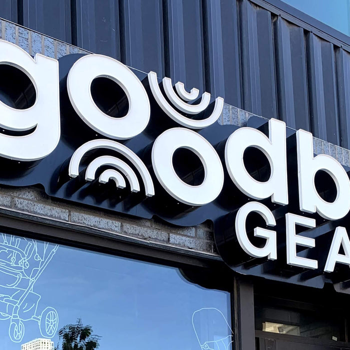 GoodBuy Gear warehouse sign in NYC 