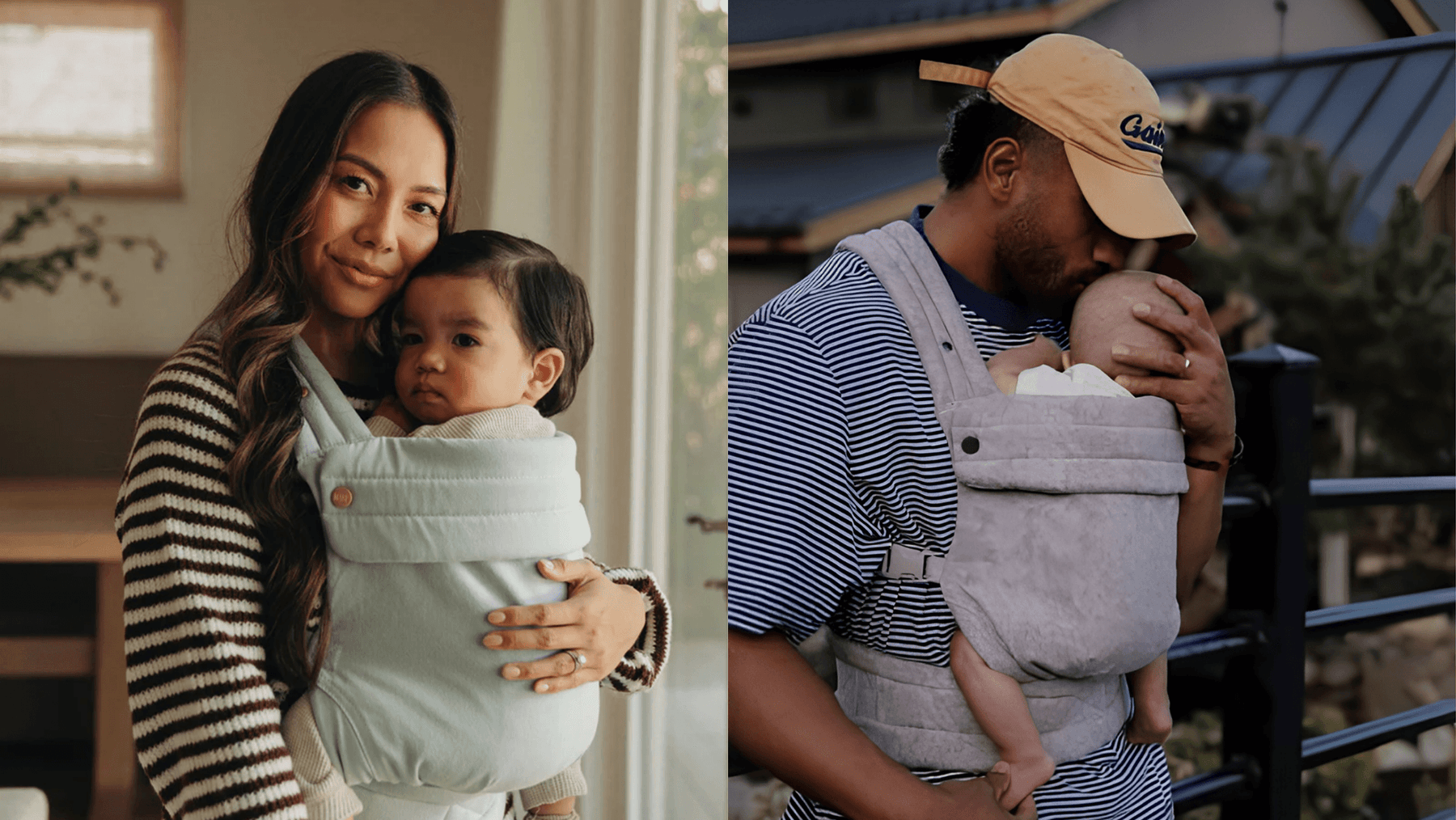 Mom & Dad wearing budget friendly baby carriers
