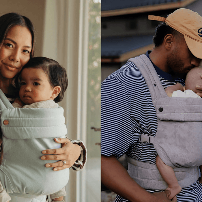 Mom & Dad wearing budget friendly baby carriers