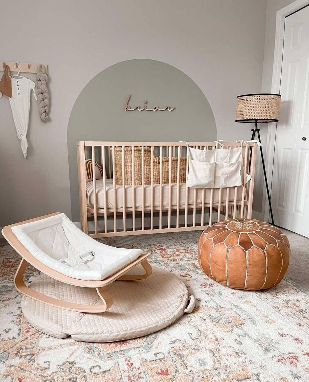 Neutral nursery with a wooden crib