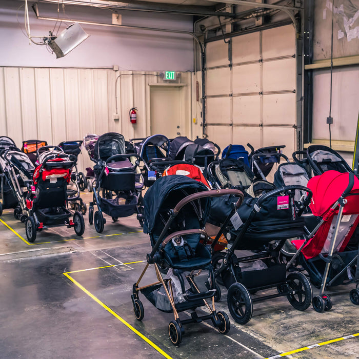 open box and used strollers at the GoodBuy Gear warehouse