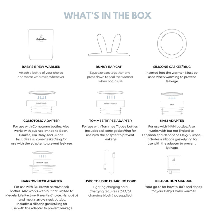 The Baby's Brew 3.0 Portable Bottle Warmer Adapter Set (Warmer + Four Adapters)