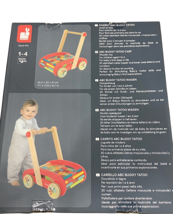 Shop Janod Wooden ABC Buggy Cart with 30 Blocks, Red at GoodBuy Gear