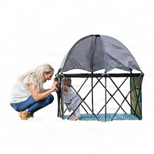 Shop Baby Delight Go With Me Eclipse Portable Playard, Regular, Watercolor Stripe with Grey Canopy at GoodBuy Gear
