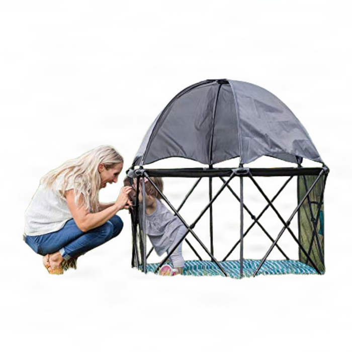 Shop Baby Delight Go With Me Eclipse Portable Playard, Regular, Watercolor Stripe with Grey Canopy at GoodBuy Gear