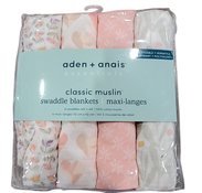 Shop Aden + Anais Cotton Muslin Swaddle, 4 Pack, 47" x 47", Cotton Muslin, Piece of My Heart at GoodBuy Gear