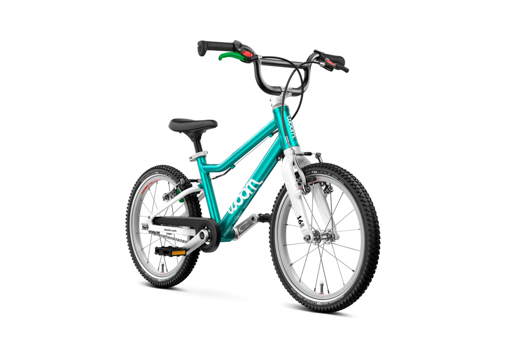 Shop Woom GO 3 Bike "16, Base Model, Metallic turquoise at GoodBuy Gear