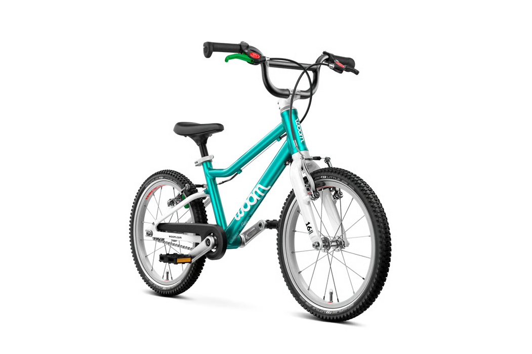 Shop Woom GO 3 Bike "16, Base Model, Metallic turquoise at GoodBuy Gear