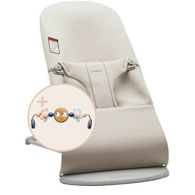 Shop BabyBjorn Bouncer Bliss Bundle With Toy Bar, Googly Eyes Pastels, Light Gray Frame, Light Beige 3D Jersey at GoodBuy Gear