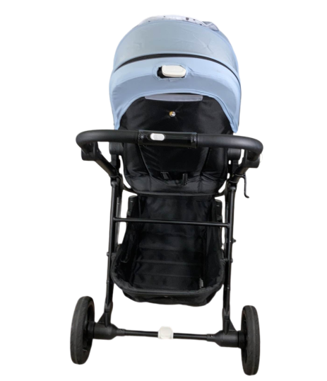 Mockingbird Single to Double Stroller, 2022, Matte Black with Matte Black Leather, Watercolor Drops, Sky