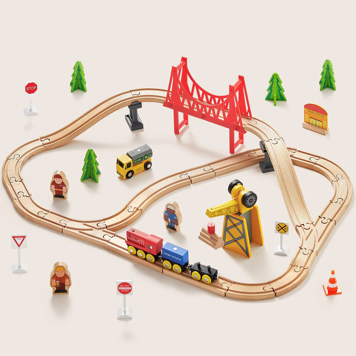 Tiny Land Wooden Track Trains 55 Pcs
