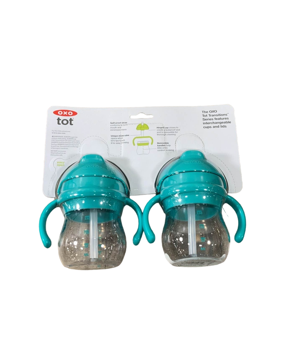 secondhand OXO Tot Transitions Straw Cups with Handles Set, Teal