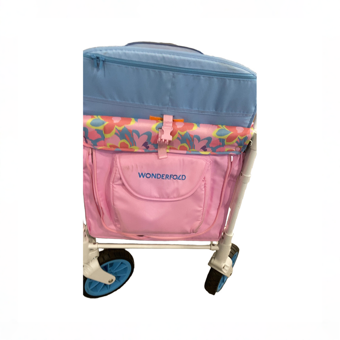 Shop Wonderfold W4 Luxe Quad Stroller Wagon, 2023, Petal Pop Fabric, White Frame with Blue Handlebar at GoodBuy Gear