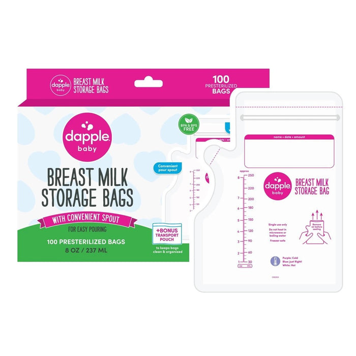 Dapple Baby Breast Milk Storage Bags with Pour Spout, 100 ct