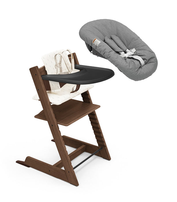 Stokke Tripp Trapp High Chair Complete² + Newborn Set, Wheat Cream, Oak Warm Brown