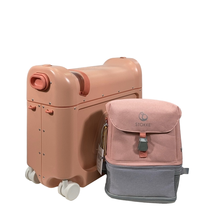 Stokke JetKids BedBox + Crew Backpack Travel Bundle, Coral Pink