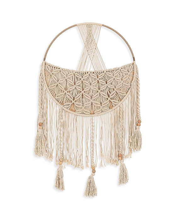 Crane Baby Charlie Farmhouse Macrame Storage Basket with Tassels, Beige