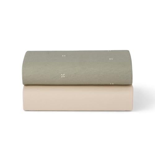 Snuz 2 Pack Fitted Sheets, Sage/Cross